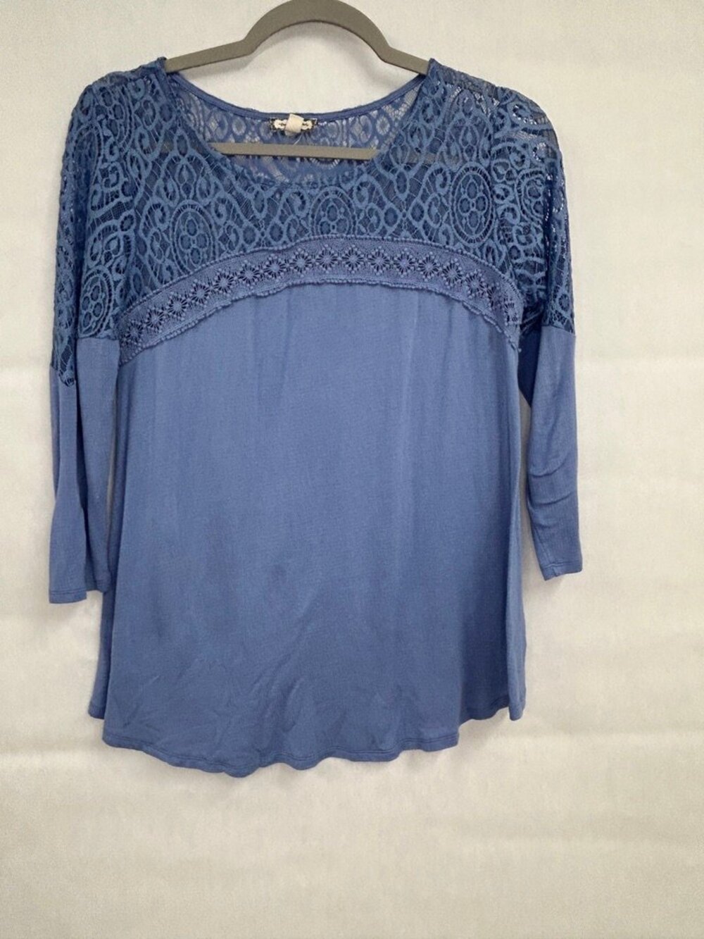 Lace Y2K Boho Crochet Eyeshadow Blue Top Women’s Small 3/4 Sleeve Detail Blouse